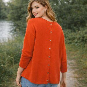Boden SZ 8 Red Cashmere Sweater with Full Button Back WK862